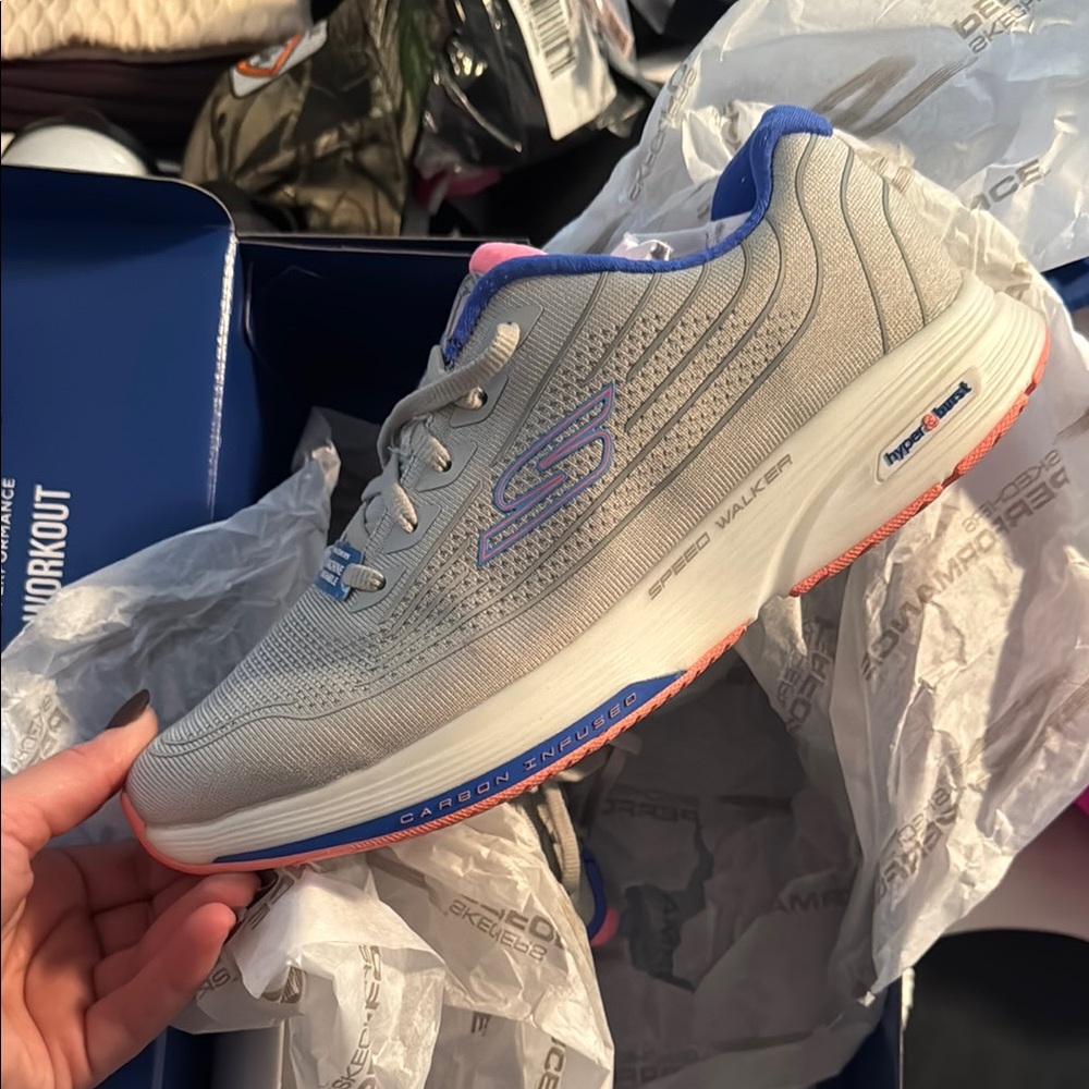 Skechers Gray and Pink Athletic Shoes with Breathable Mesh